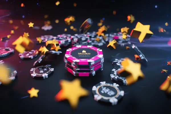 A glowing roulette wheel with cascading chips, symbolizing the engaging live and instant-win games available on 5XGAME.